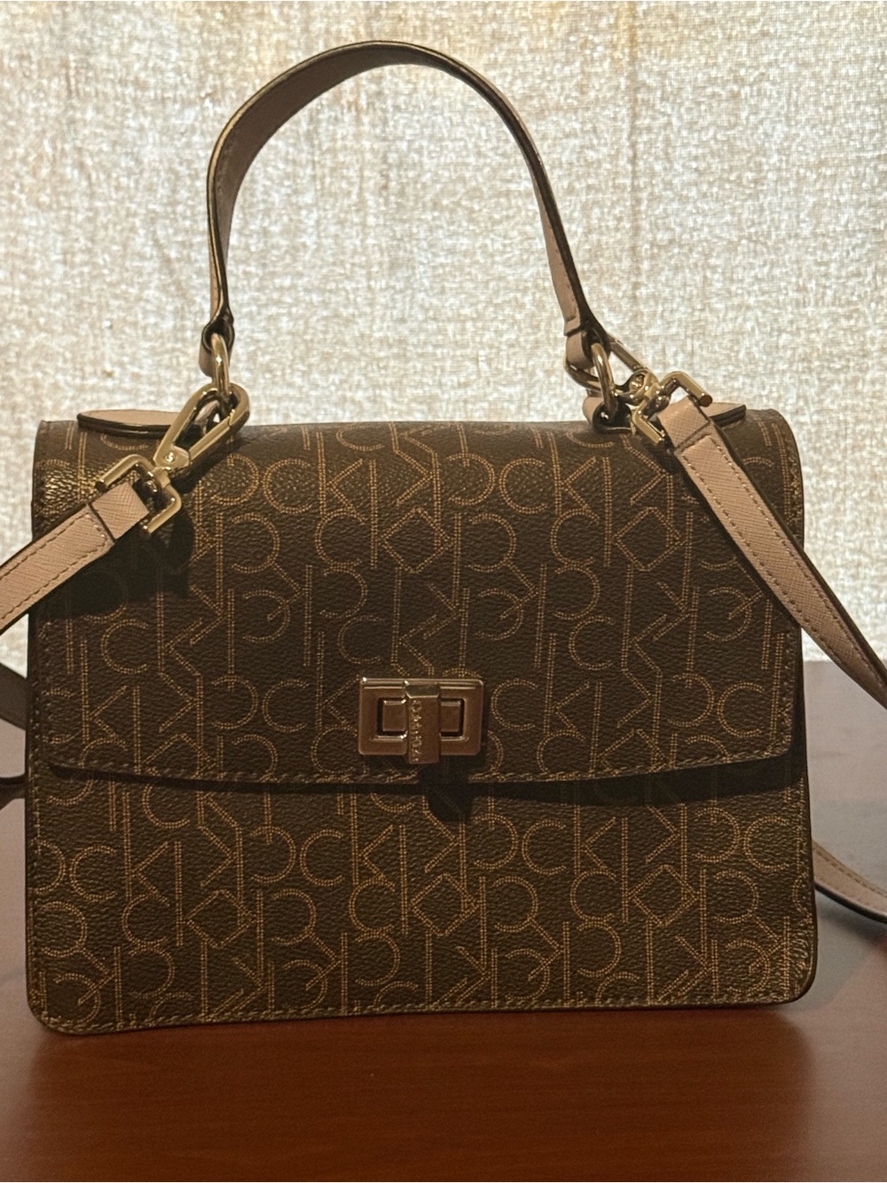 Michael Kors Brown Monogram Top-Handle Satchel with Gold Hardware